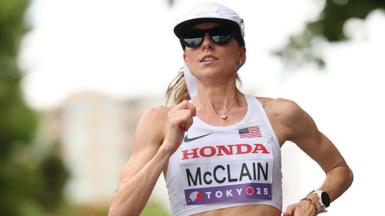 Jess McClain representing the United States in the women's marathon at the 2025 World Athletics Championships in Tokyo