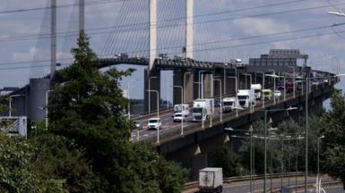  Traffic near the Queen Elizabeth II Bridge that makes up the Southbound part of the Dartford Crossing on June 17, 2024 in Dartford, England
