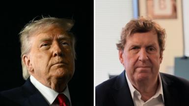 Split screen. Left, Donald Trump. Right, Gary O'Donoghue.
