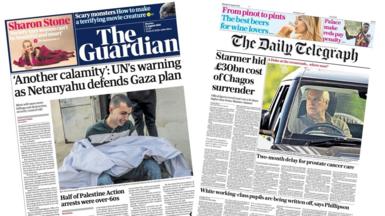 A composite image of the front pages of the Daily Telegraph and the Guardian on 11 August 2025