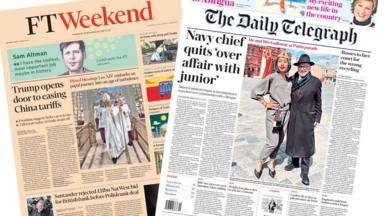 The Financial Times weekend front page (10 and 11 May) and the Daily Telegraph front page for 10 May