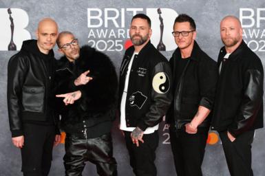 Sean Conlon, Abz Love, Scott Robinson, Ritchie Neville and Jason Paul Brown of Five attends The BRIT Awards 2025 at Intercontinental London