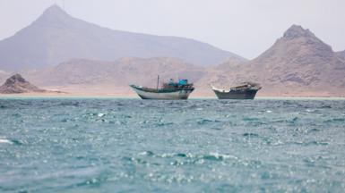 Boats float near the coast of Bab el-Mandeb, Yemen April 2, 2026.