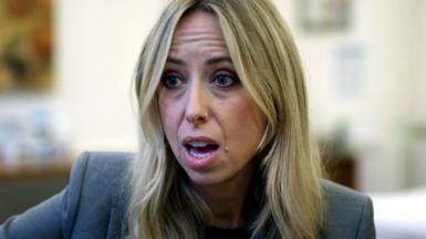 Catrin Nye reacts with shock as she is told her level PFA chemicals in her blood on the BBC's Panorama programme.