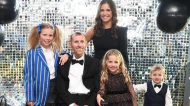 Rob Burrow, his wife Lindsey and their three children Jackson, Maya and Macy, pose for a photograph