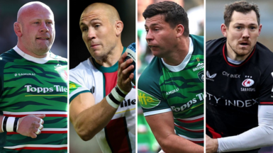 Dan Cole (left), Mike Brown (middle, left), Ben Youngs (middle, right) and Alex Goode (right)