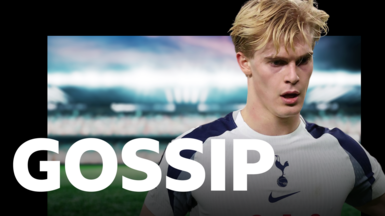 BBC football gossip promo image with picture of Lucas Bergvall playing for Tottenham Hotspur