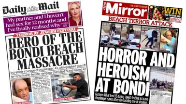 A composite image of the front pages of the Daily Mail and the Daily Mirror on 15 December 2025