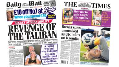 The front page of the Daily Mail and The Times.