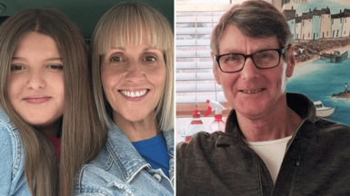 A composite image showing Grace and Sarah Keeling and Mark Ratcliffe