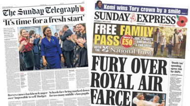 The front pages of The Sunday Telegraph and the Sunday Express