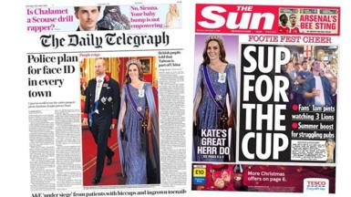 Composite of the Telegraph and Sun front pages for Thursday 4 December