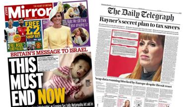 A composite image of the front pages of the Daily Mirror and the Daily Telegraph on 21 May 2025