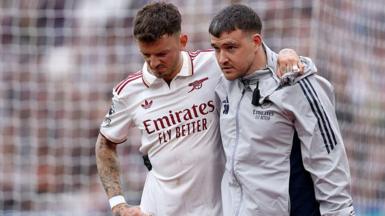 Arsenal defender Ben White hobbles off with an injury during their 1-0 win at West Ham in the Premier League