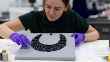 Bethan Bryan working on the jewellery