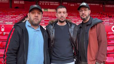 Darren, Lee and James Coates, sons of the late Ian Coates, at the City Ground, Nottingham. 