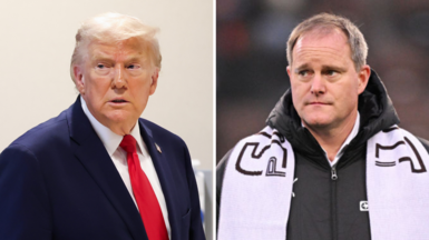 US President Donald Trump and Oke Gottlich. who is part of the German FA and president of Bundesliga club St. Pauli