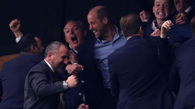 Prince William celebrating Aston Villa's Europa League final goal