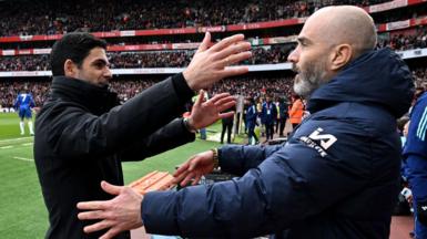 Mikel Arteta and Enzo Maresca hug at the Emirates Stadium in March 2025