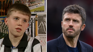 Michael Carrick, aged 13, in his Newcastle United shirt and, right, in the present day as Manchester United manager