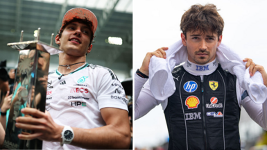 A split image of Kimi Antonelli and Charles Leclerc 