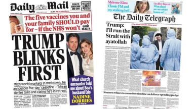 A composite of the front pages of the Daily Mail and the Daily Telegraph on 24 March 2026.