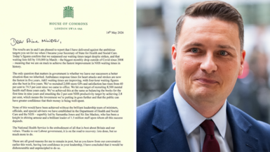 Screengrab of Streeting's letter next to a headshot of Wes Streeting