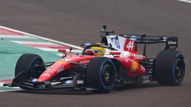 Lewis Hamilton driving the 2026 Ferrari at the Fiorano circuit in Italy