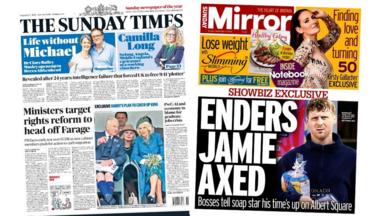 The front pages of the Sunday Times and the Sunday Mirror.