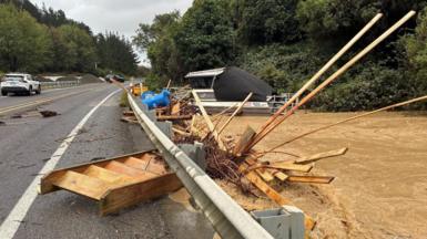 Destruction along a road in Porirua from the weekend