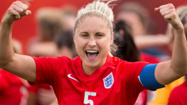 England captain Steph Houghton celebrates victory over Germany in the third place play-off at the 2015 Women's World Cup