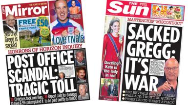The front pages of the Daily Mirror and the Sun