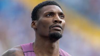 American Fred Kerley competes in the men's 100m during the Diamond League event in Silesia in 2024