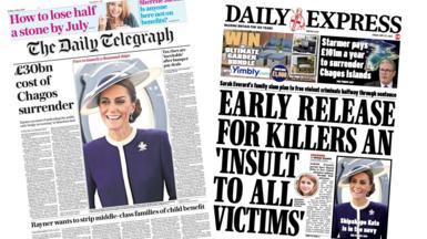 A composite image of the front pages of the Daily Telegraph and the Daily Express on 23 May 2025
