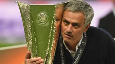 Jose Mourinho with the Europa League trophy in 2017