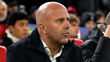 Arne Slot on the touchline during Liverpool's 4-1 Champions League humbling by PSV at Anfield