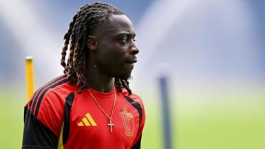 Belgium and Manchester City winger Jeremy Doku in action during a training session at the World Cup