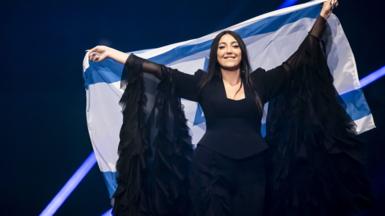 Israel's Yuval Raphael takes part in the flag parade during the dress rehearsal