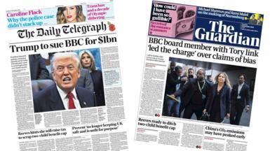 A composite image of the front pages of the Daily Telegraph and the Guardian on 11 November 2025