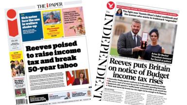 A composite image of the front pages of the i Paper and the Independent on 5 November 2025