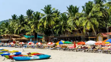PALOLEM, 1st February 2023: Tourists enjoy sunbathing on Palolem beach of South Goa, India.