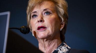 McMahon speaks during the America First Policy Institute's America First Agenda summit in Washington, D.C., US, on Monday, July 25, 2022.