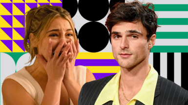 A composite picture of a scene from I Know What You Did Last Summer, showing a woman screaming, and Jacob Elordi