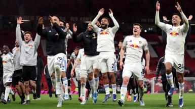 Leeds celebrate victory at Old Trafford