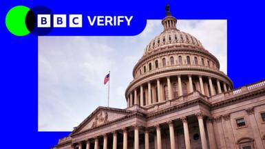 US Capitol building from a ground perspective with BBC Verify branding