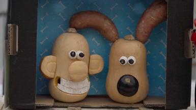 Wallace and Gromit likeness in the shape of vegetables