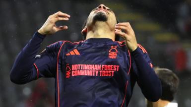 Nottingham Forest's Morgan Gibbs-White reacts to missing a penalty against Braga