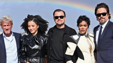 One Battle After Another's Sean Penn, Chase Infiniti, Leonardo DiCaprio, Teyana Taylor and Benicio del Toro in smart clothes