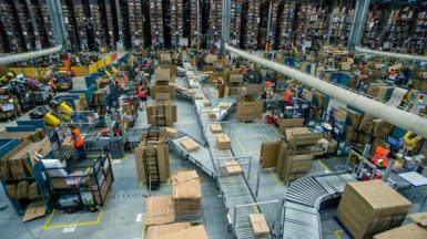 Amazon's warehouse in Swansea, packed with items