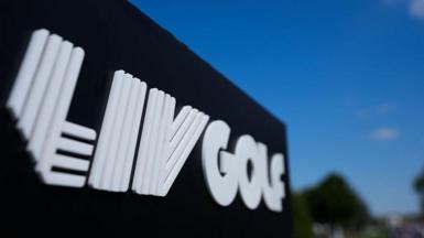 A close-up of a LIV Golf sign